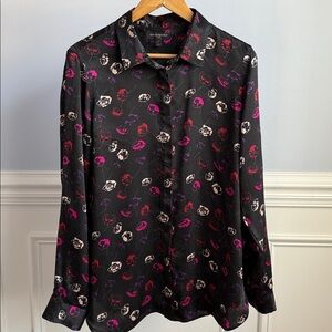 Banana Republic Silk Dillon Black Floral Shirt Blouse Top L Large Tall